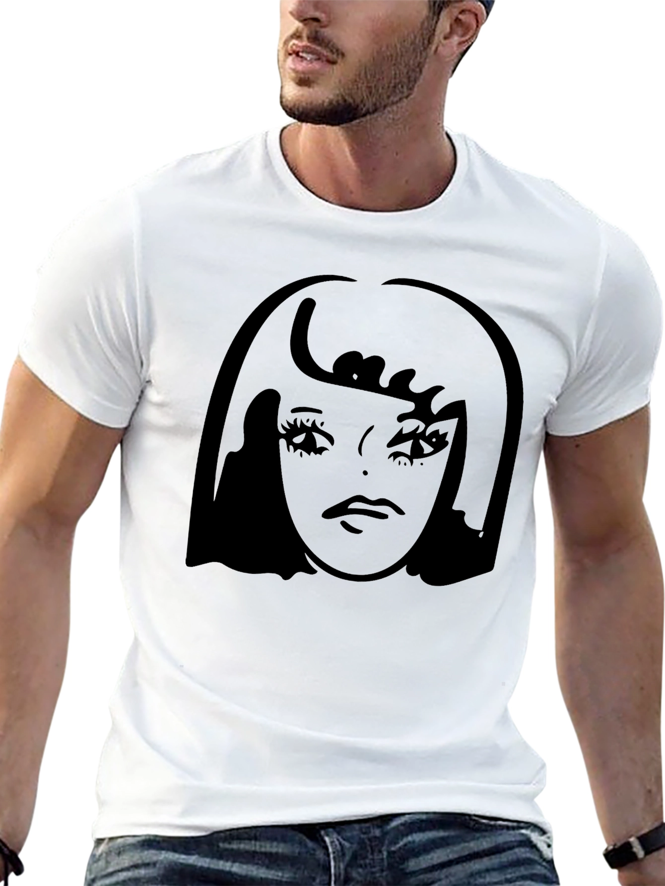 Black Graphic Tee - Retro Girl Silhouette T-Shirt