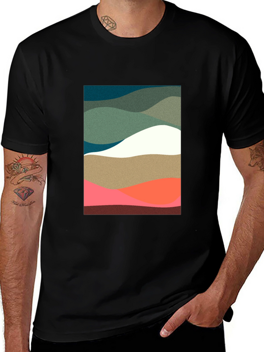 Abstract Wave Pattern Black T-Shirt