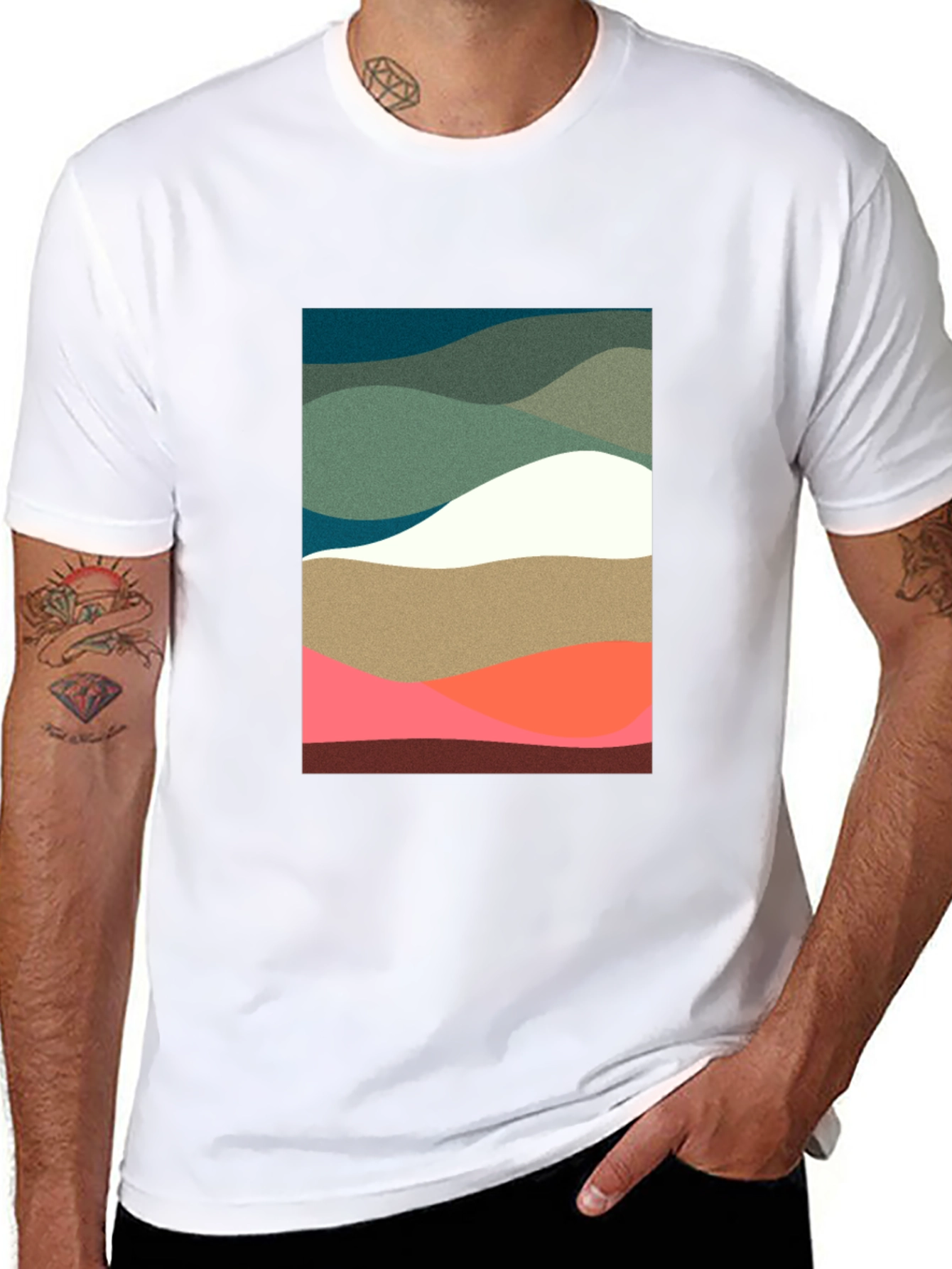 Abstract Wave Pattern Black T-Shirt