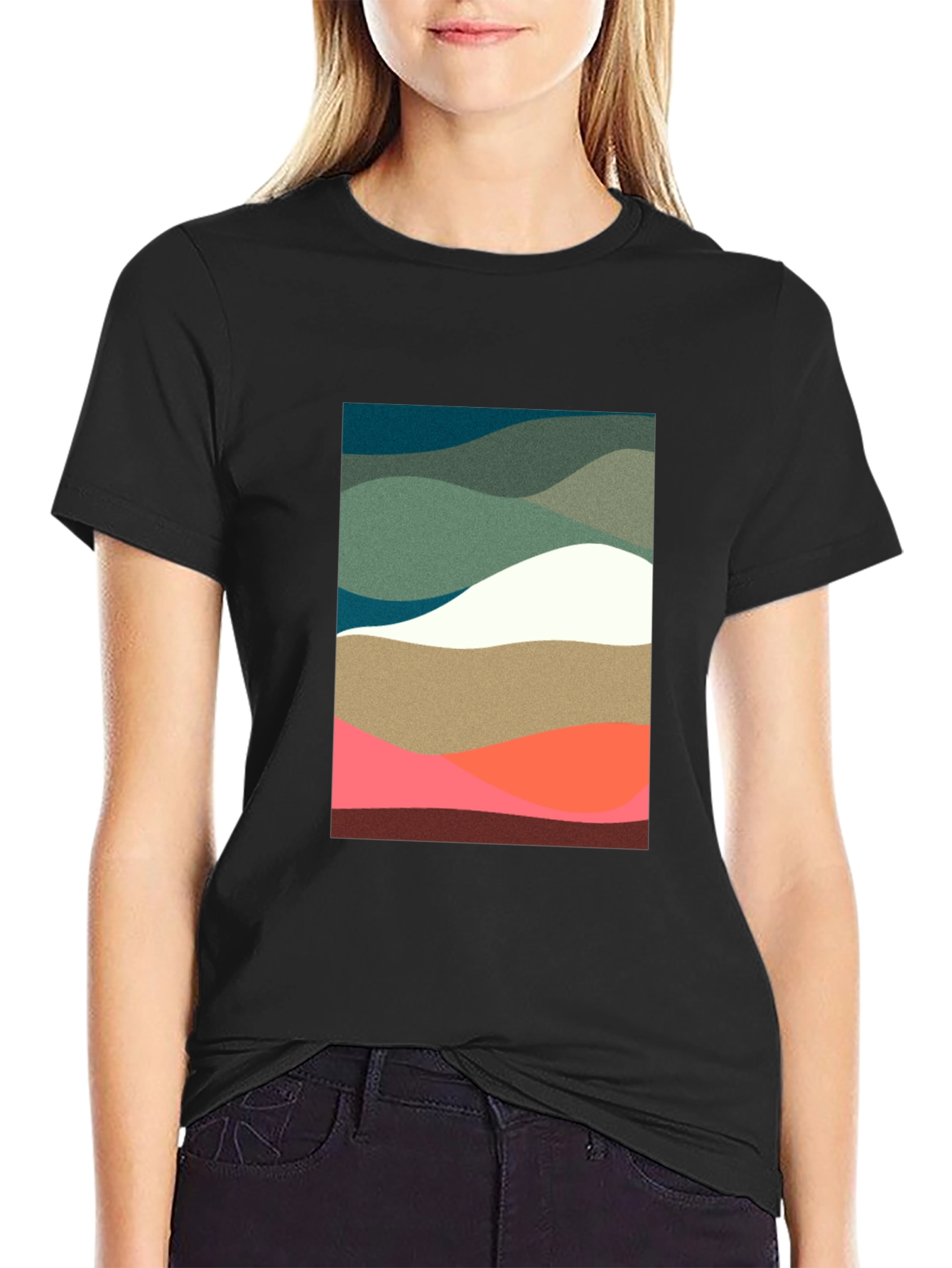 Abstract Wave Pattern Black T-Shirt