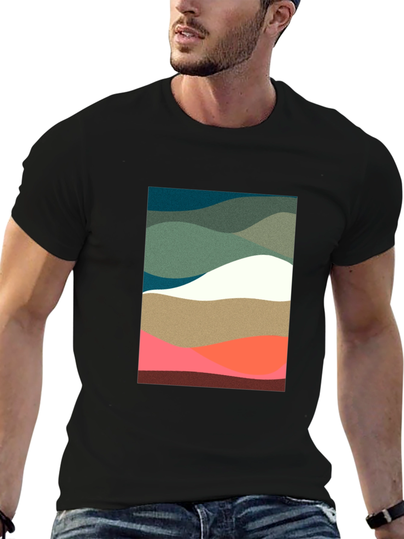 Abstract Wave Pattern Black T-Shirt