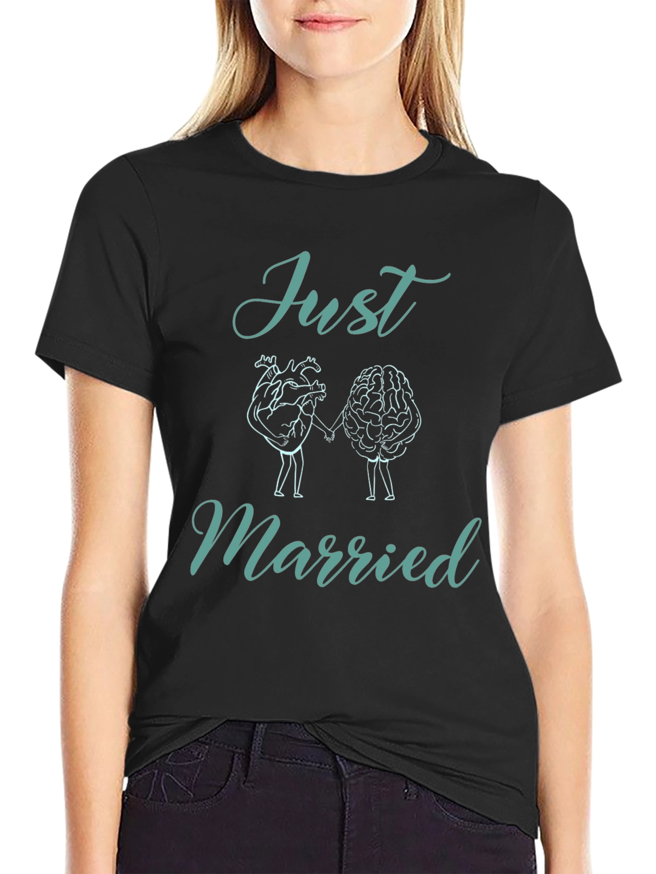 Just Married T-Shirt: Heart & Brain Design