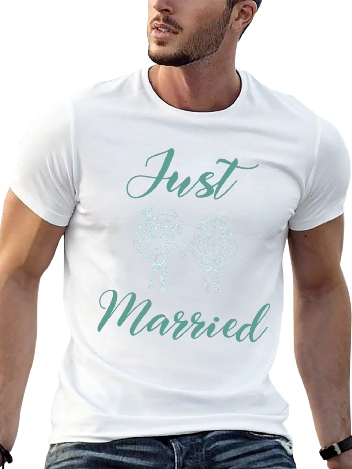 Just Married T-Shirt: Heart & Brain Design