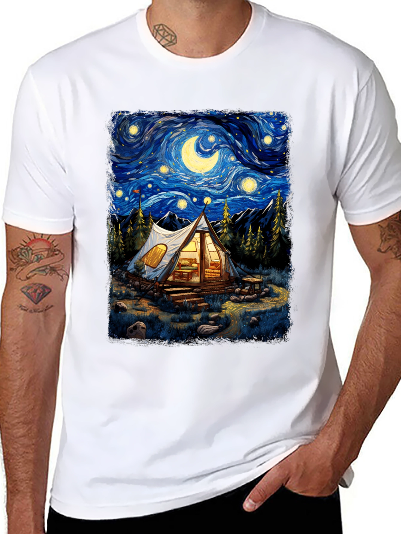 Starry Night Camping Graphic Tee