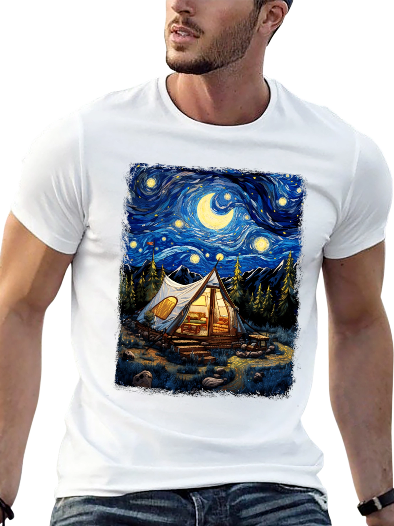 Starry Night Camping Graphic Tee