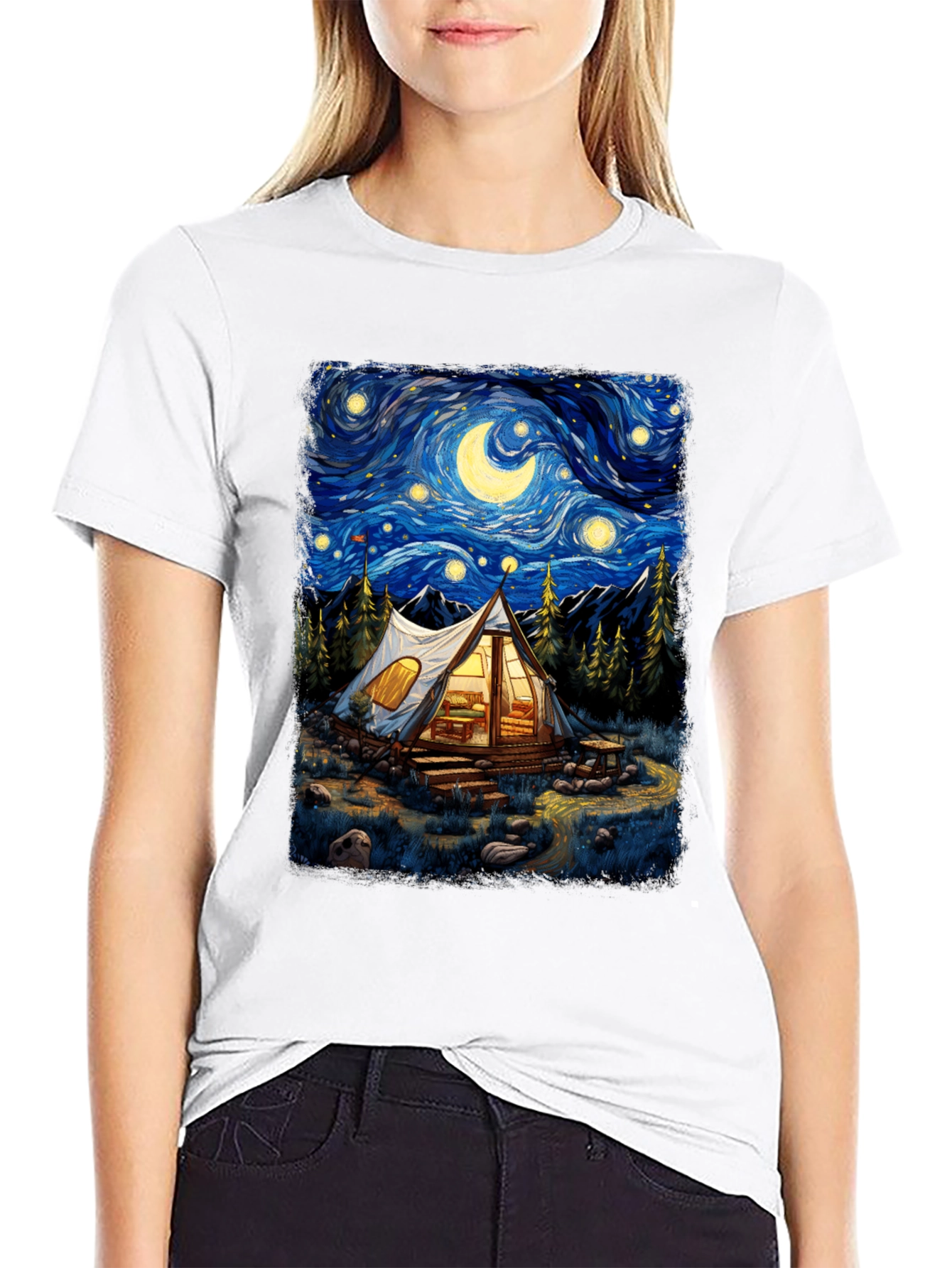 Starry Night Camping Graphic Tee
