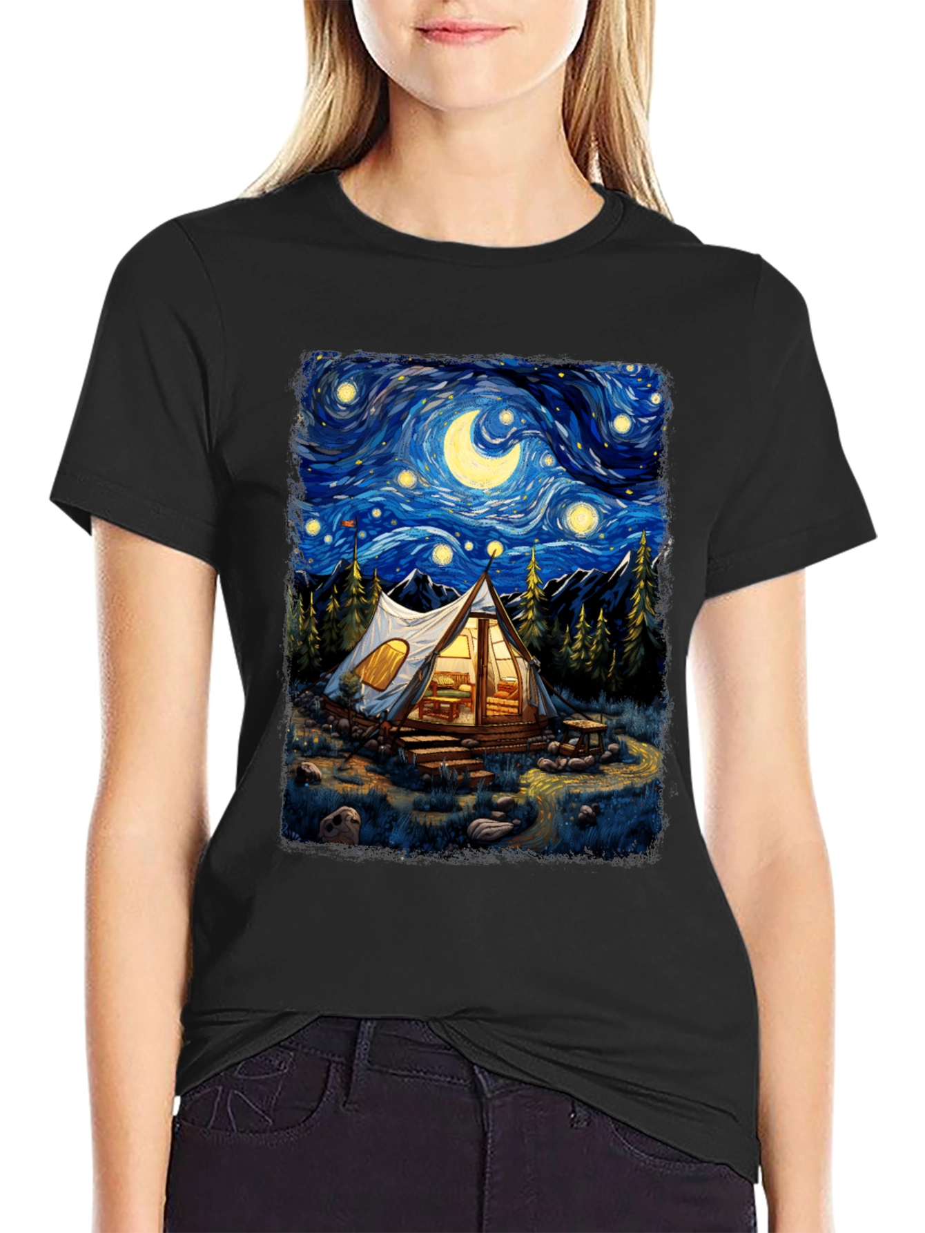 Starry Night Camping Graphic Tee