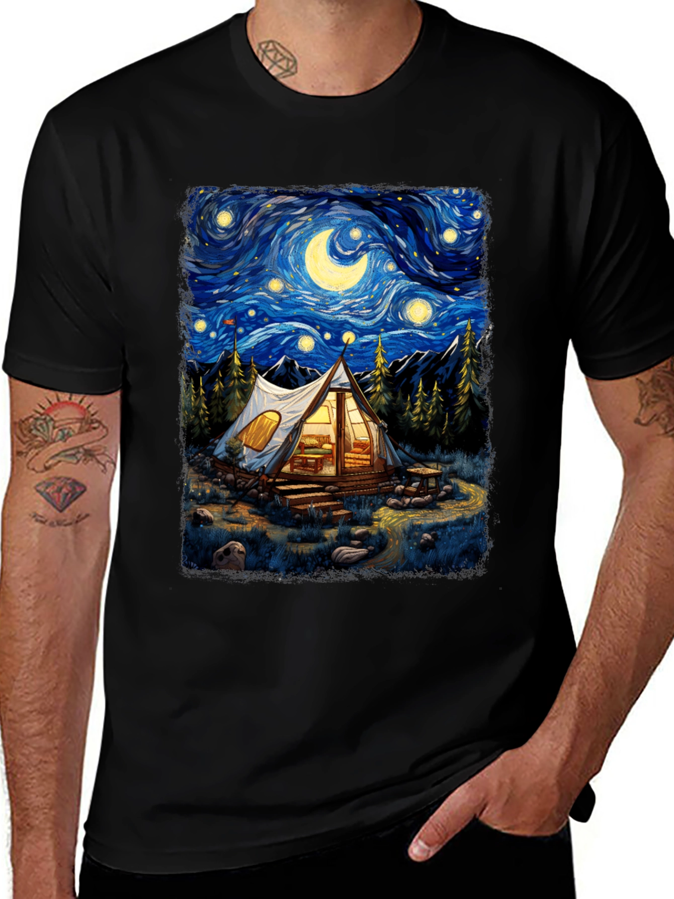 Starry Night Camping Graphic Tee