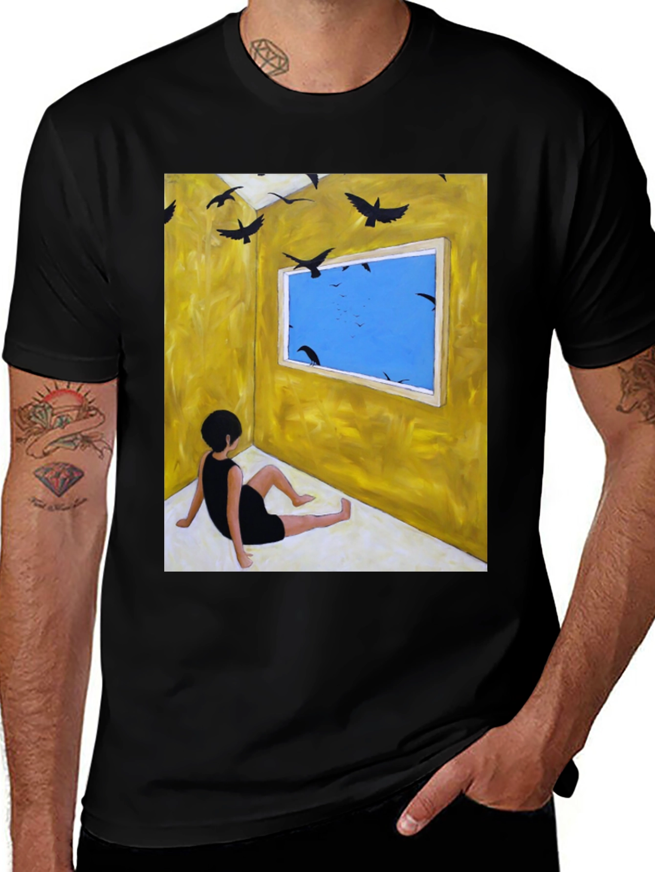 Artistic Crow Window Graphic Tee