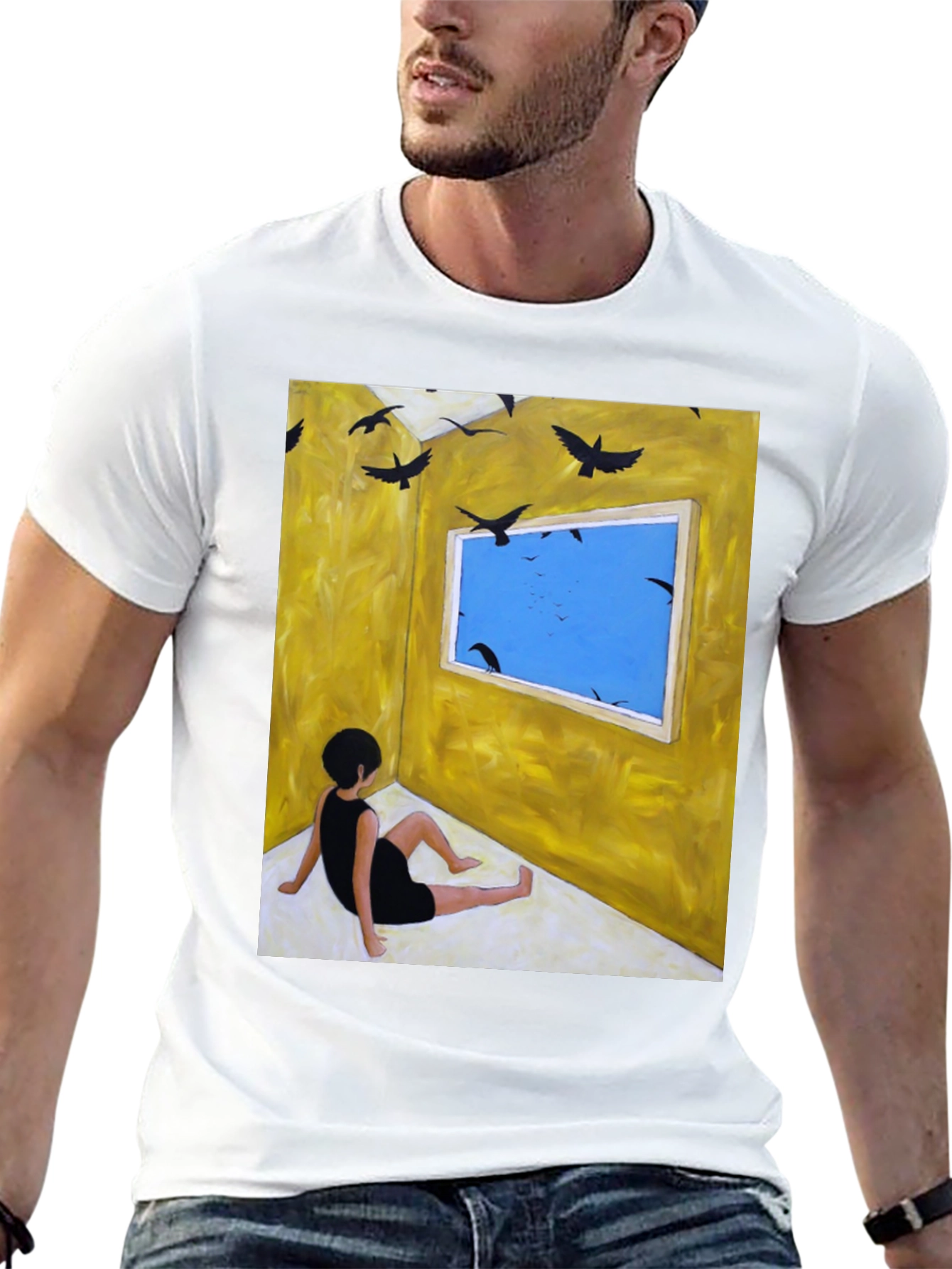 Artistic Crow Window Graphic Tee