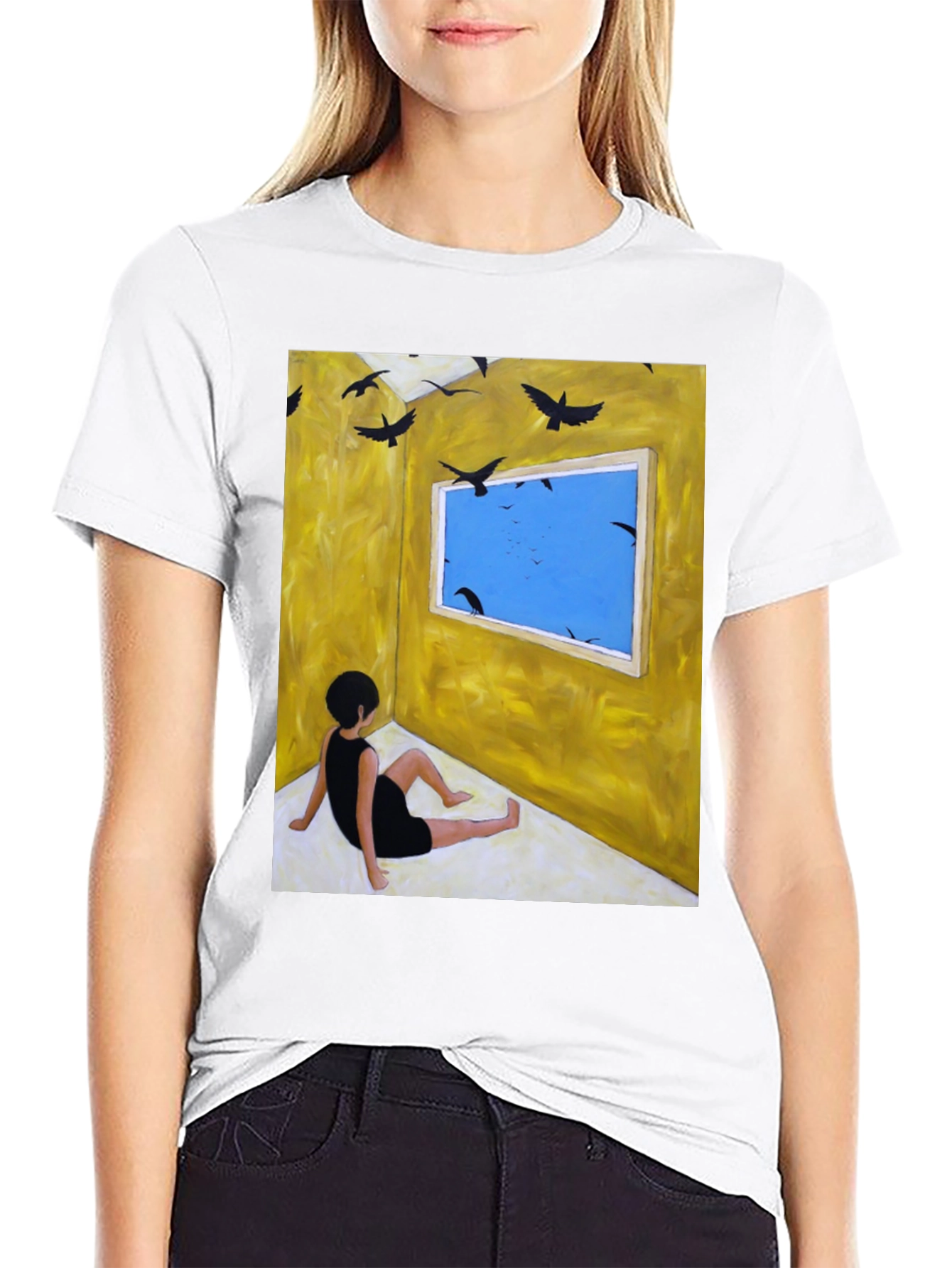 Artistic Crow Window Graphic Tee