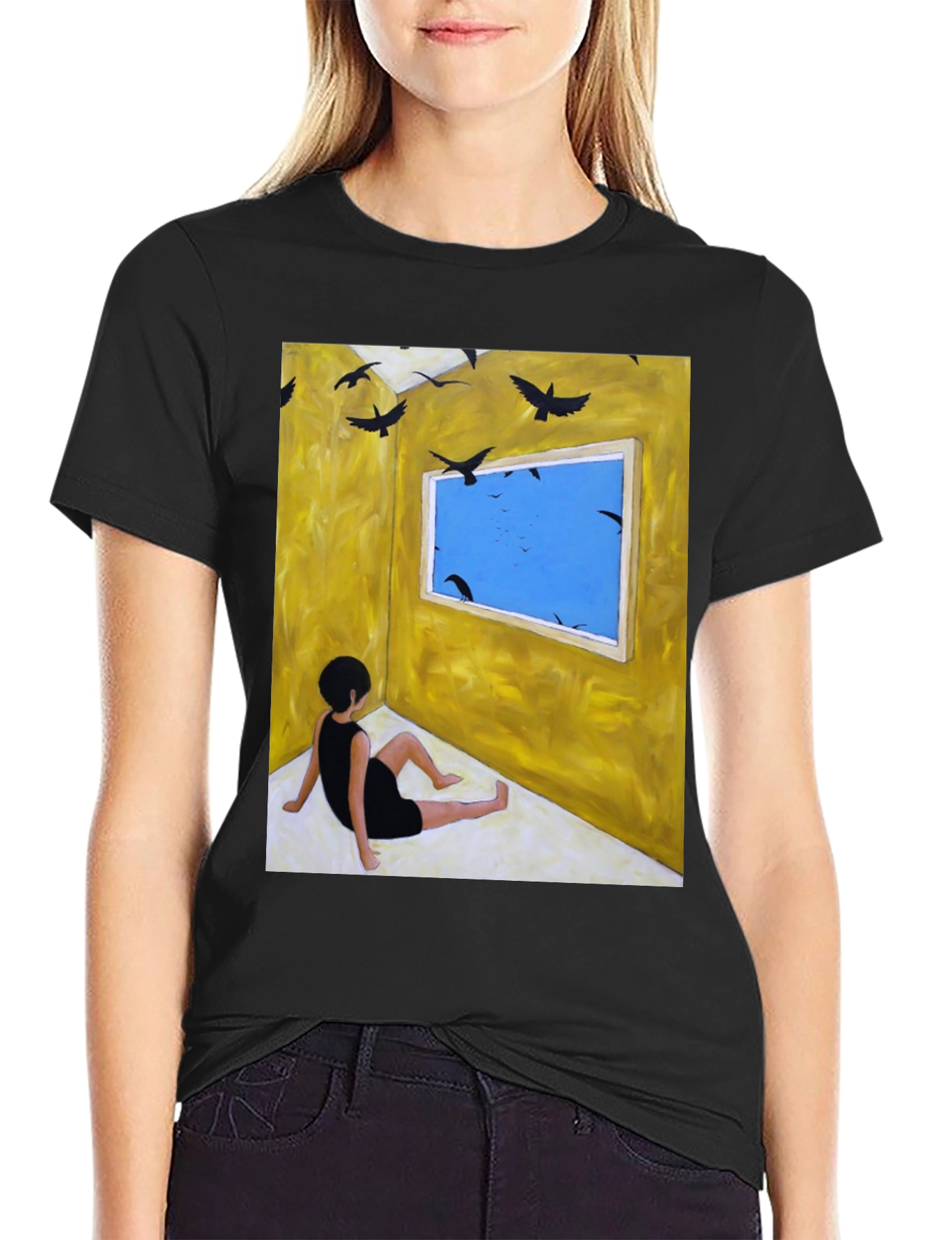 Artistic Crow Window Graphic Tee