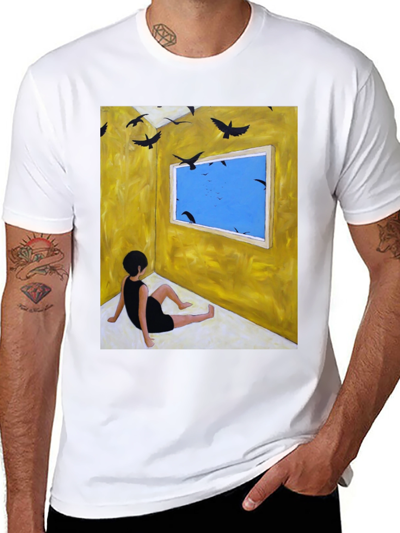 Artistic Crow Window Graphic Tee