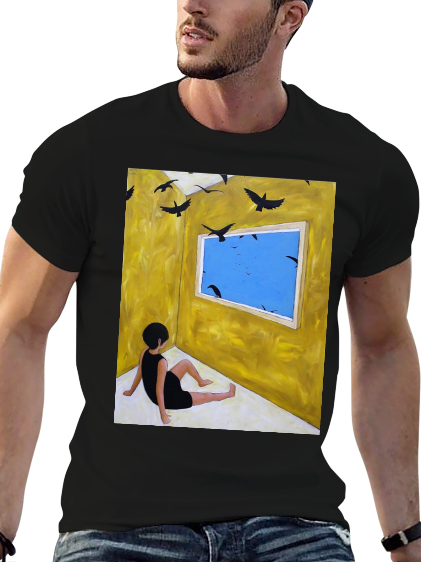 Artistic Crow Window Graphic Tee