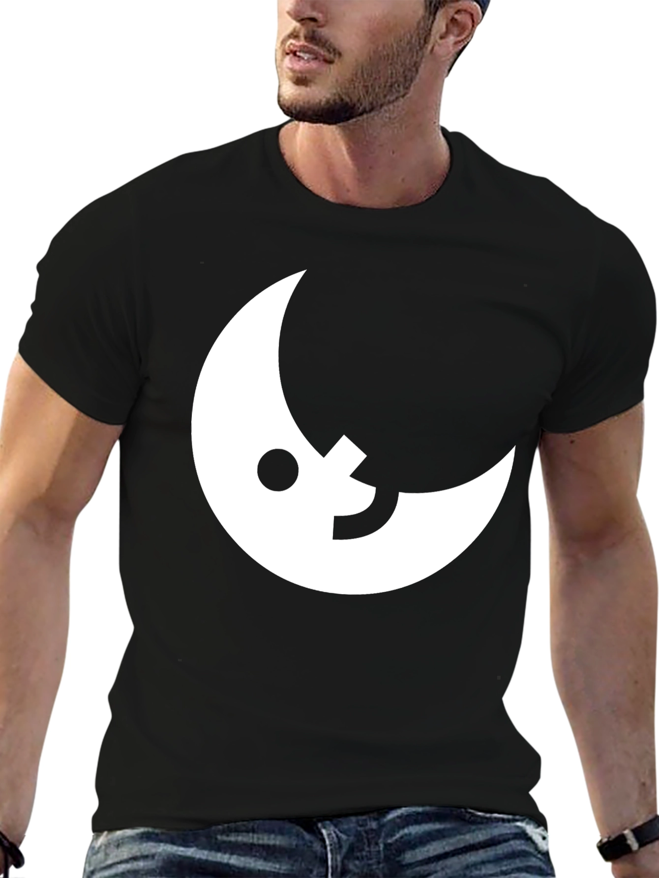 Modern Moon Graphic Tee - Black Cotton Blend