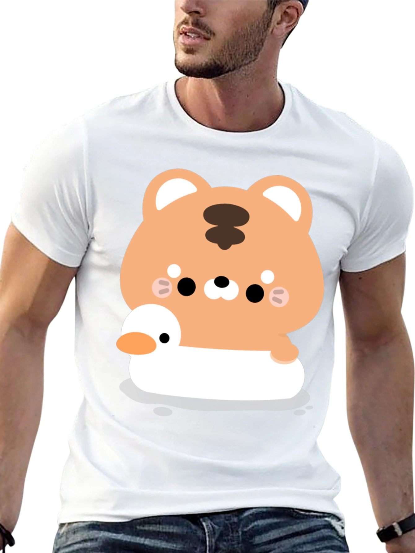 Cute Tiger on Duck T-Shirt