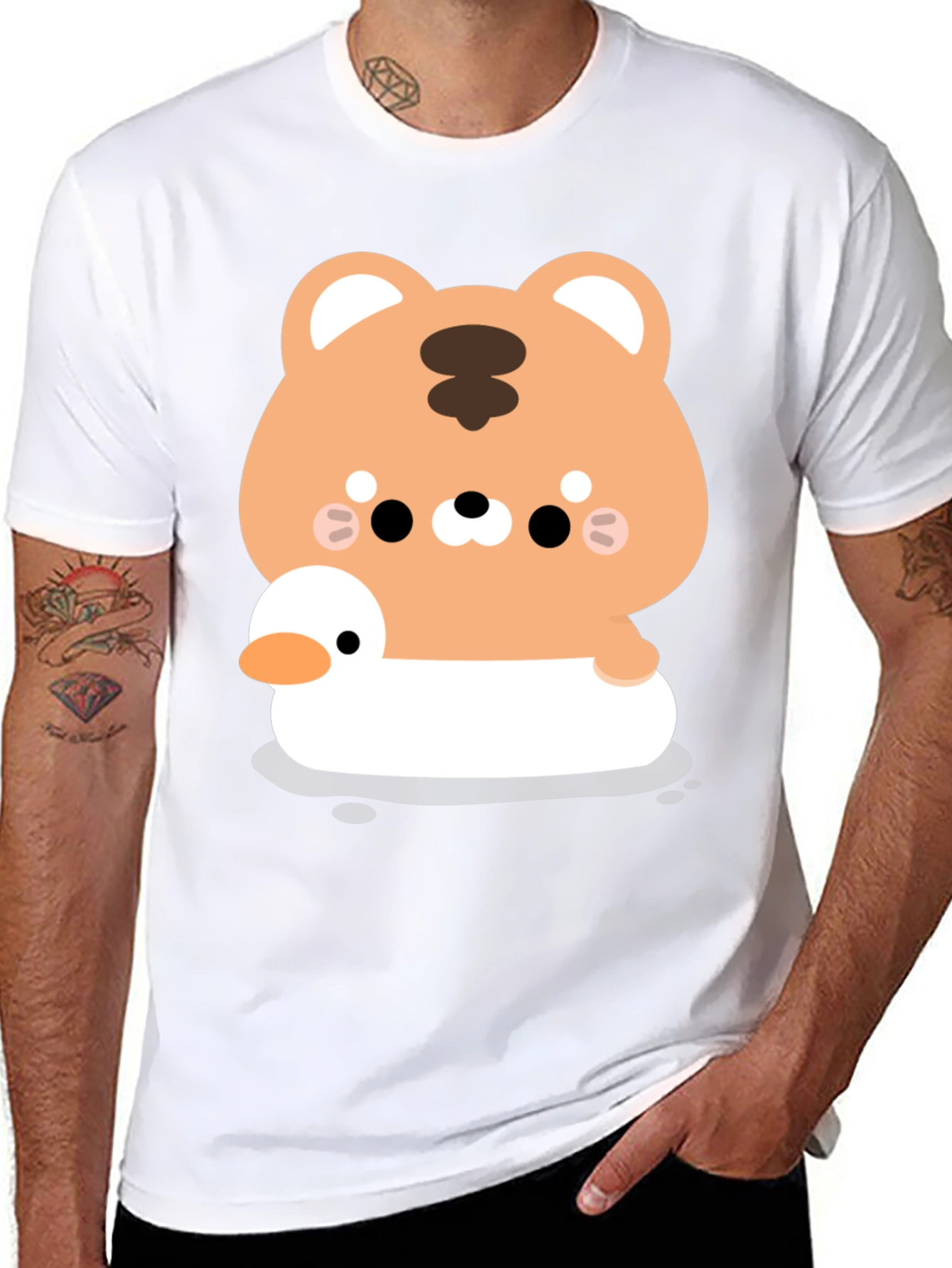 Cute Tiger on Duck T-Shirt