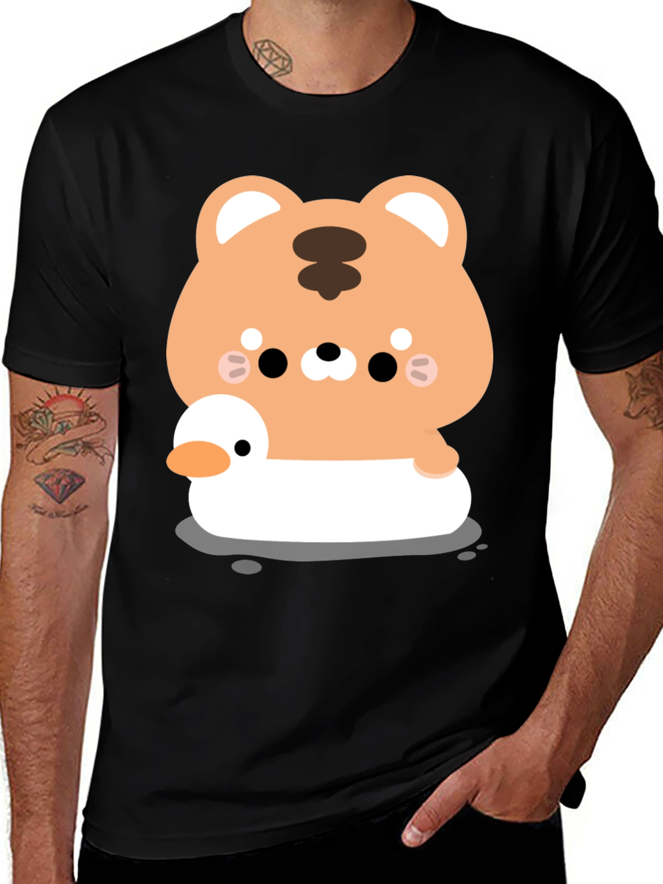 Cute Tiger on Duck T-Shirt