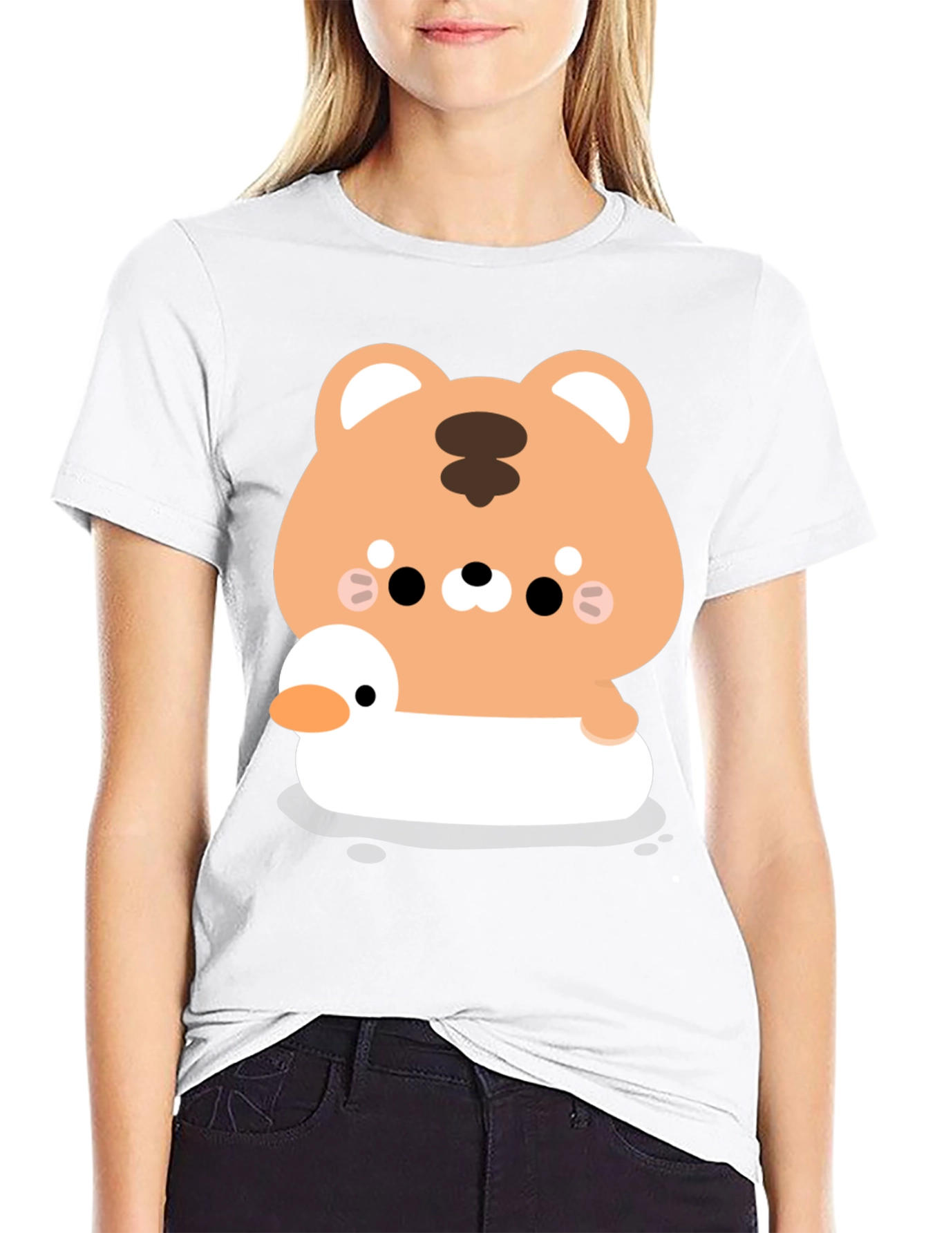 Cute Tiger on Duck T-Shirt