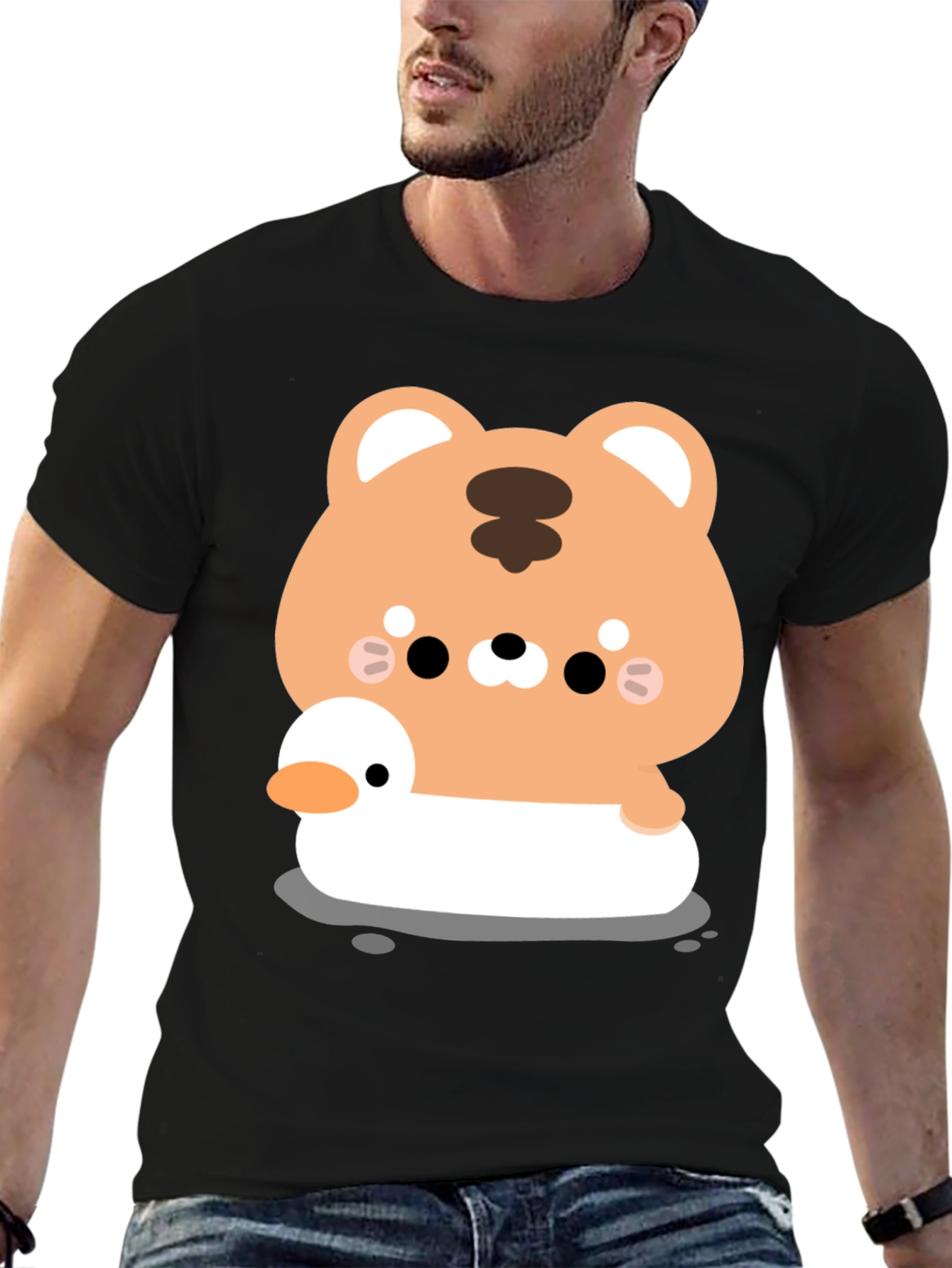 Cute Tiger on Duck T-Shirt