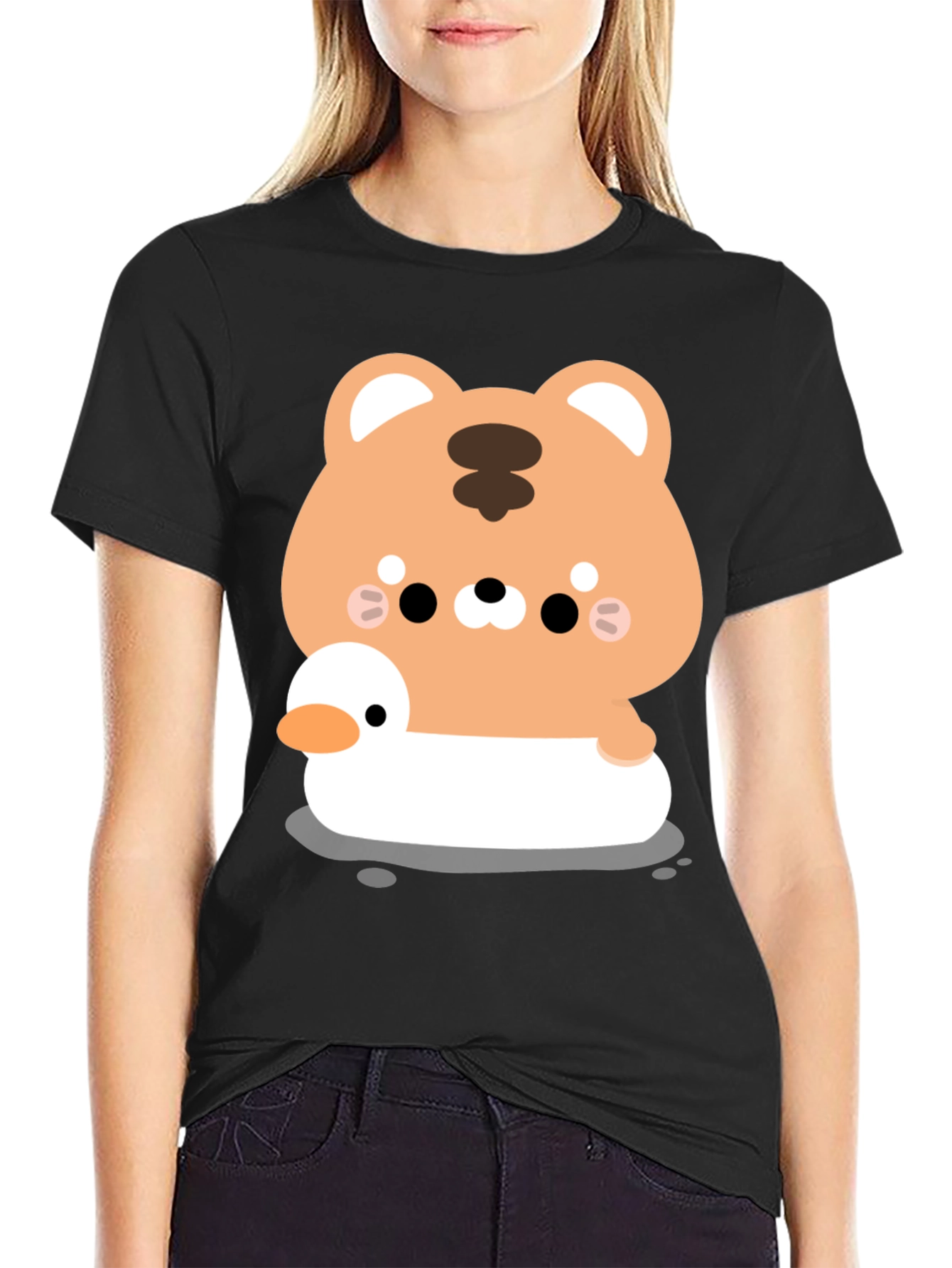 Cute Tiger on Duck T-Shirt