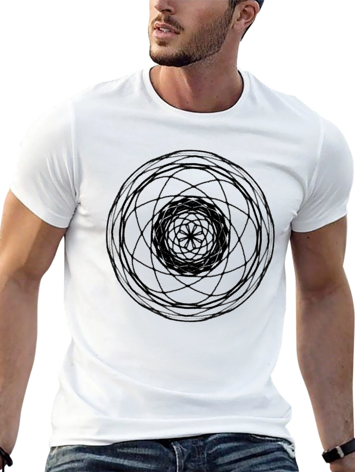Geometric Circle Graphic Tee - Black Cotton T-Shirt