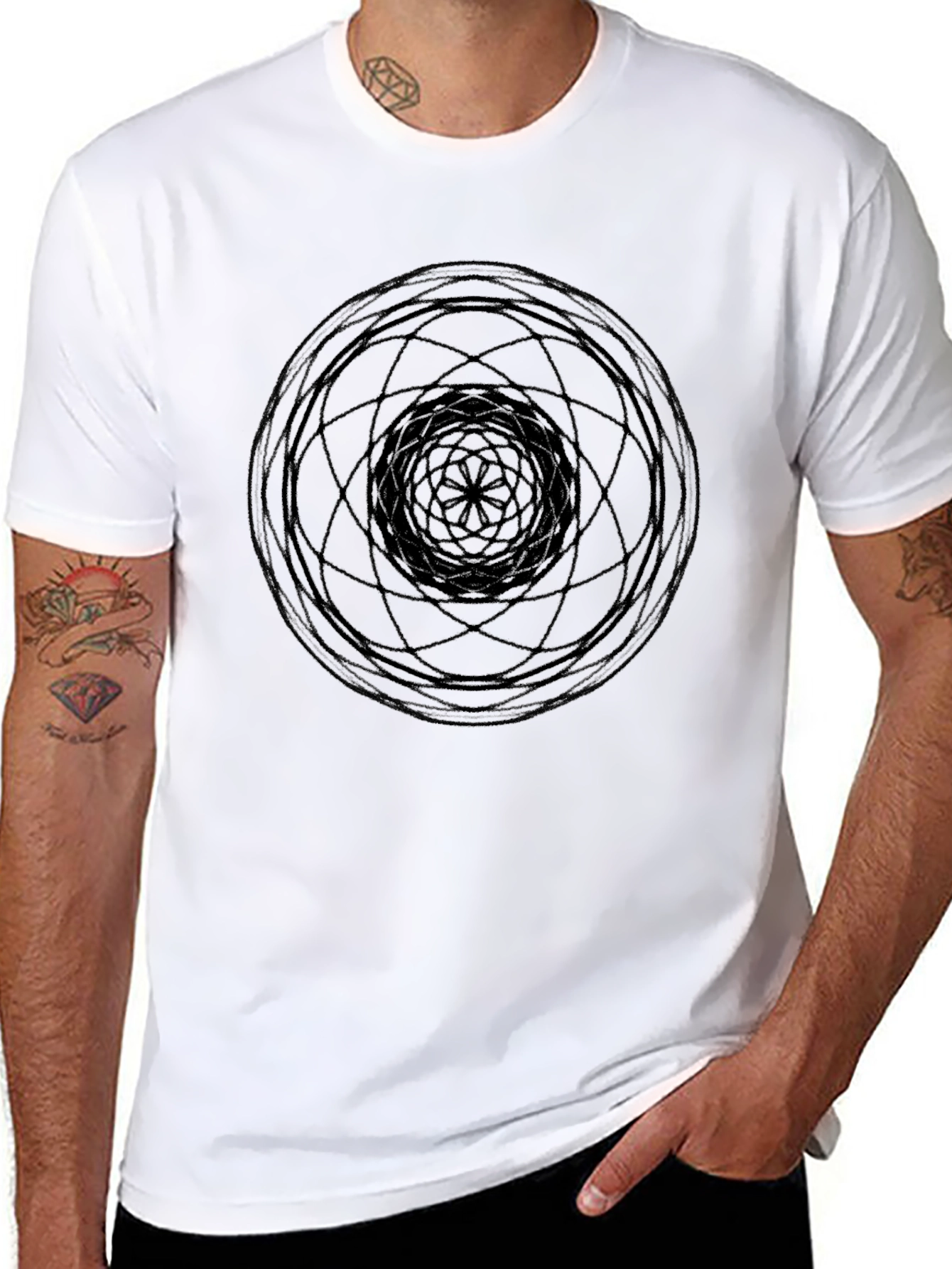 Geometric Circle Graphic Tee - Black Cotton T-Shirt