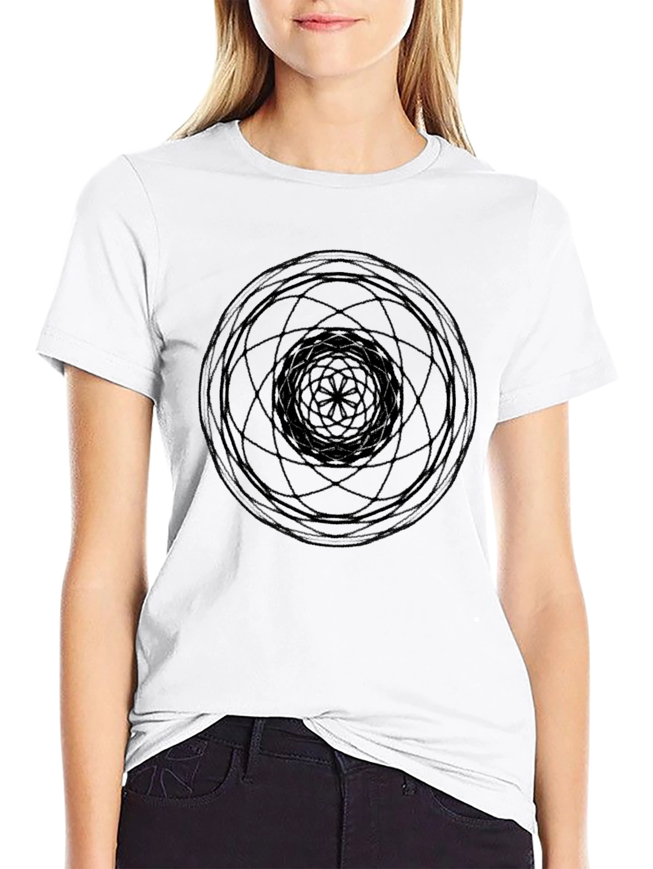 Geometric Circle Graphic Tee - Black Cotton T-Shirt