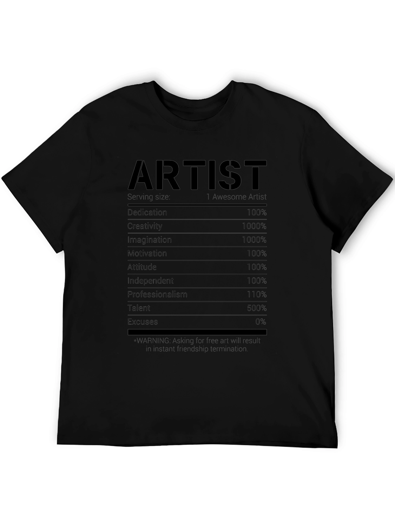 Artist Nutritional Facts Black T-Shirt