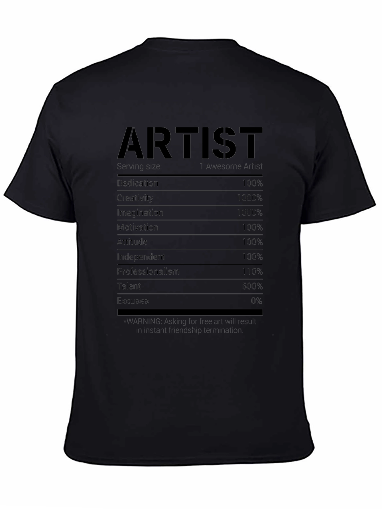 Artist Nutritional Facts Black T-Shirt
