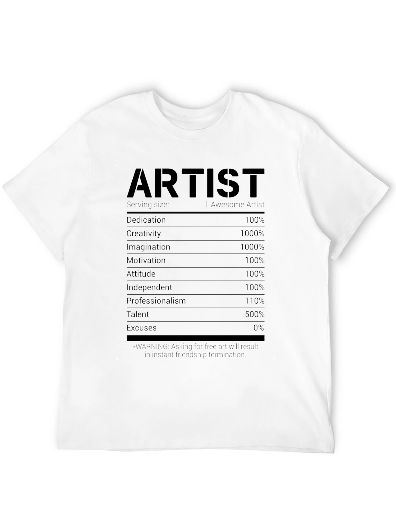 Artist Nutritional Facts Black T-Shirt
