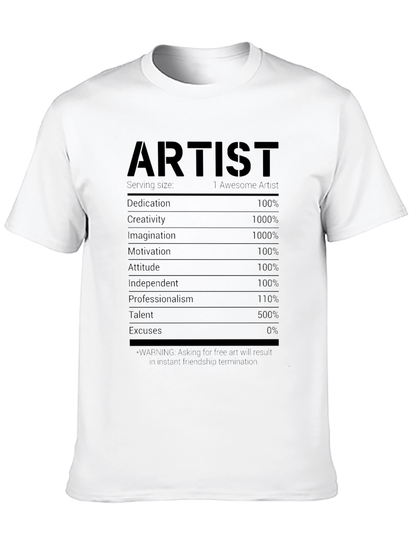 Artist Nutritional Facts Black T-Shirt