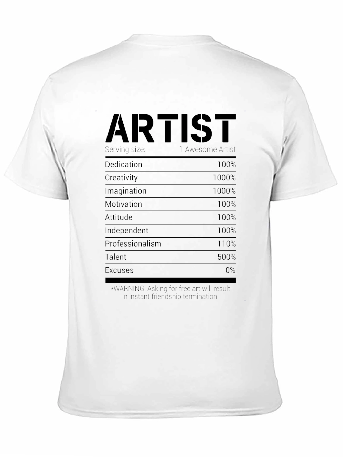 Artist Nutritional Facts Black T-Shirt
