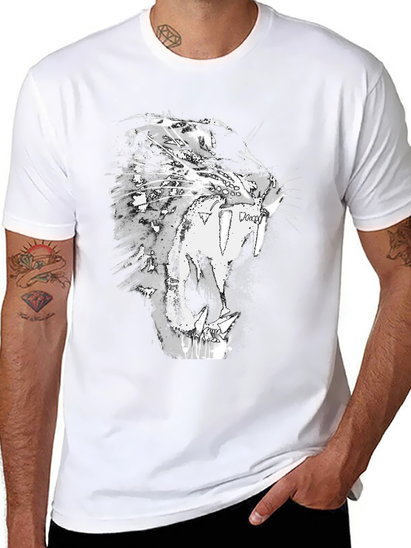 Black T-Shirt with Roaring Cat Graphic