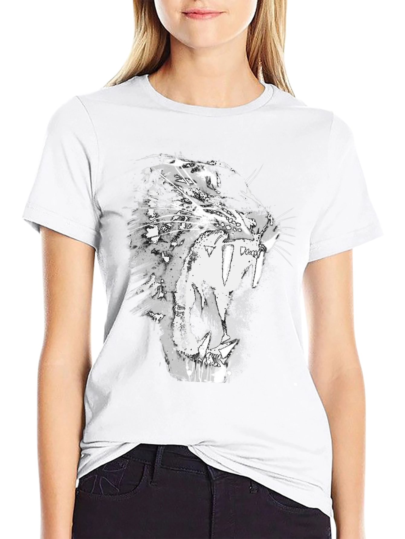 Black T-Shirt with Roaring Cat Graphic