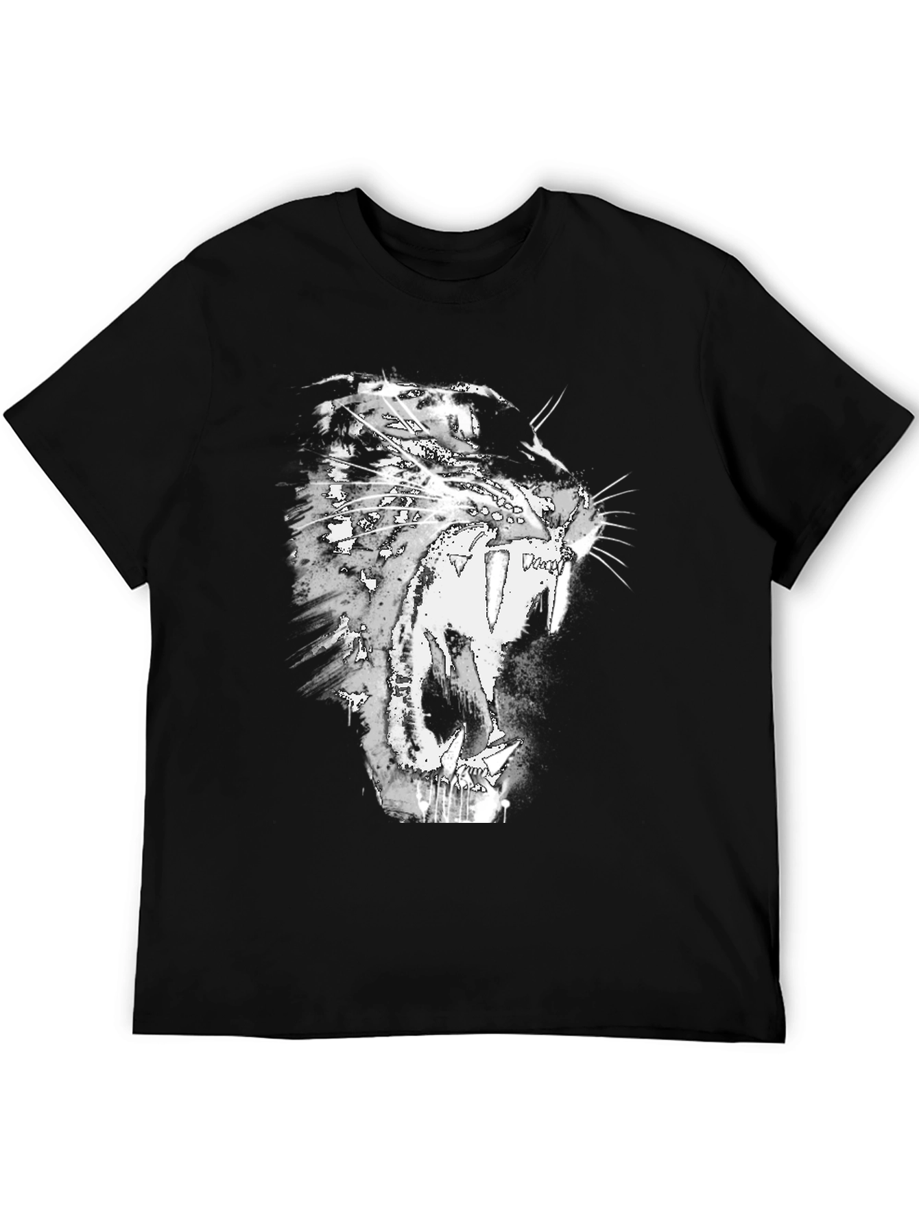 Black T-Shirt with Roaring Cat Graphic