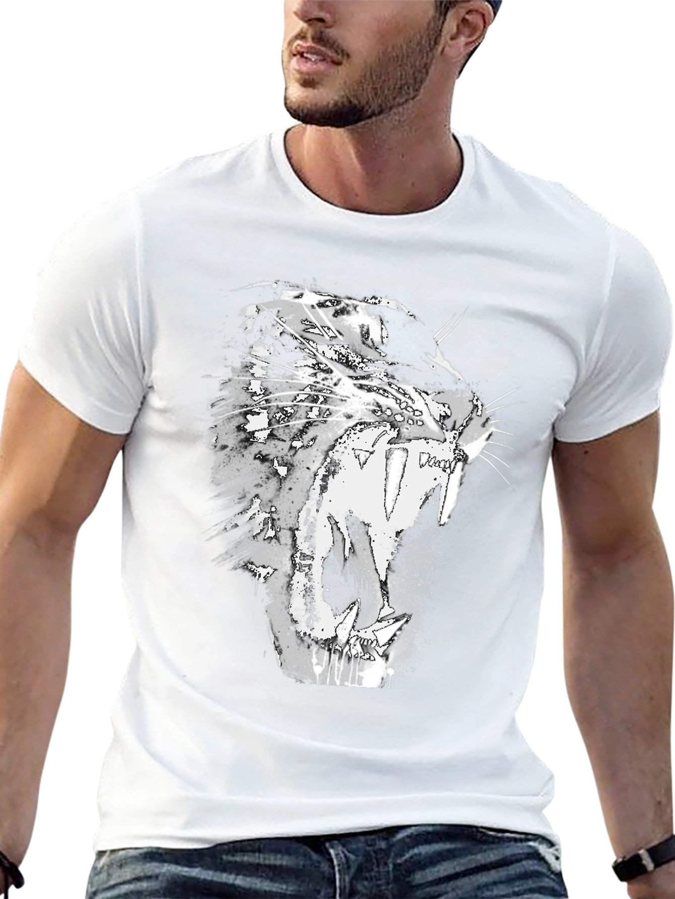 Black T-Shirt with Roaring Cat Graphic