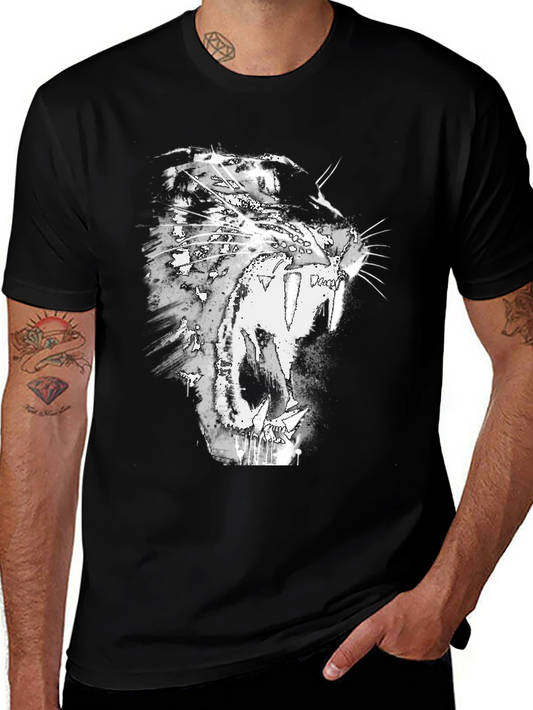 Black T-Shirt with Roaring Cat Graphic