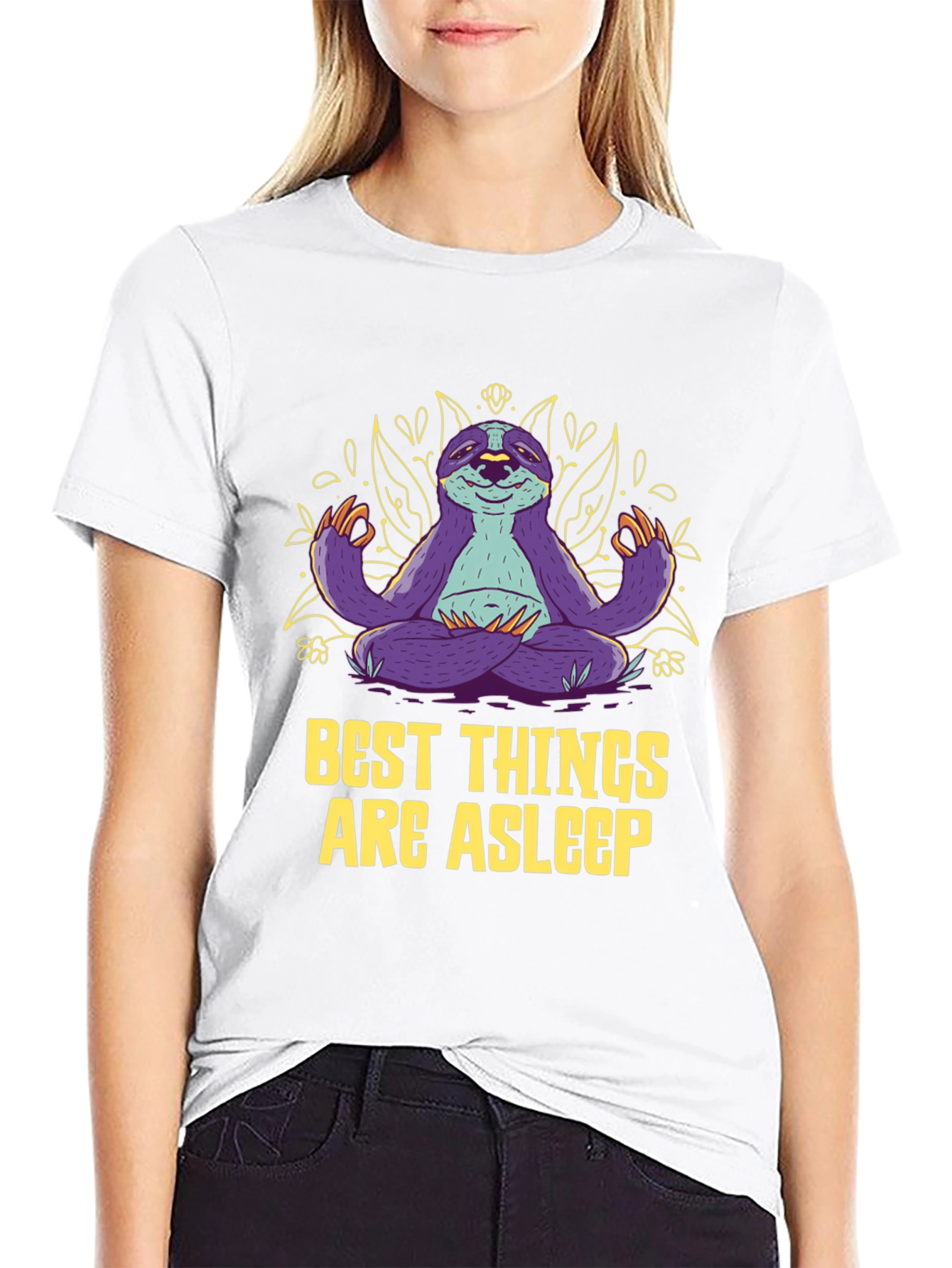 Meditating Sloth Graphic Tee - Best Things Are Asleep