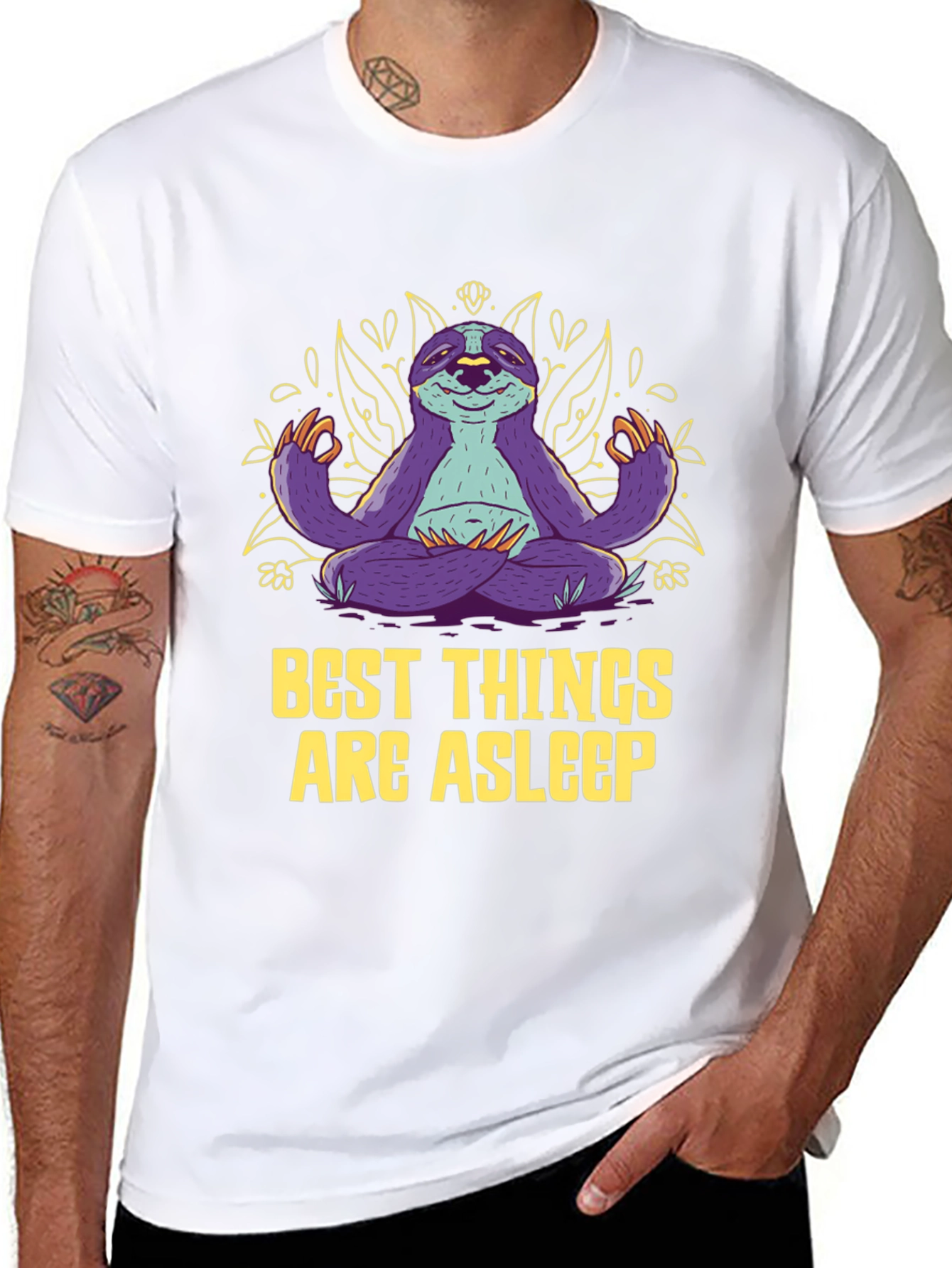 Meditating Sloth Graphic Tee - Best Things Are Asleep