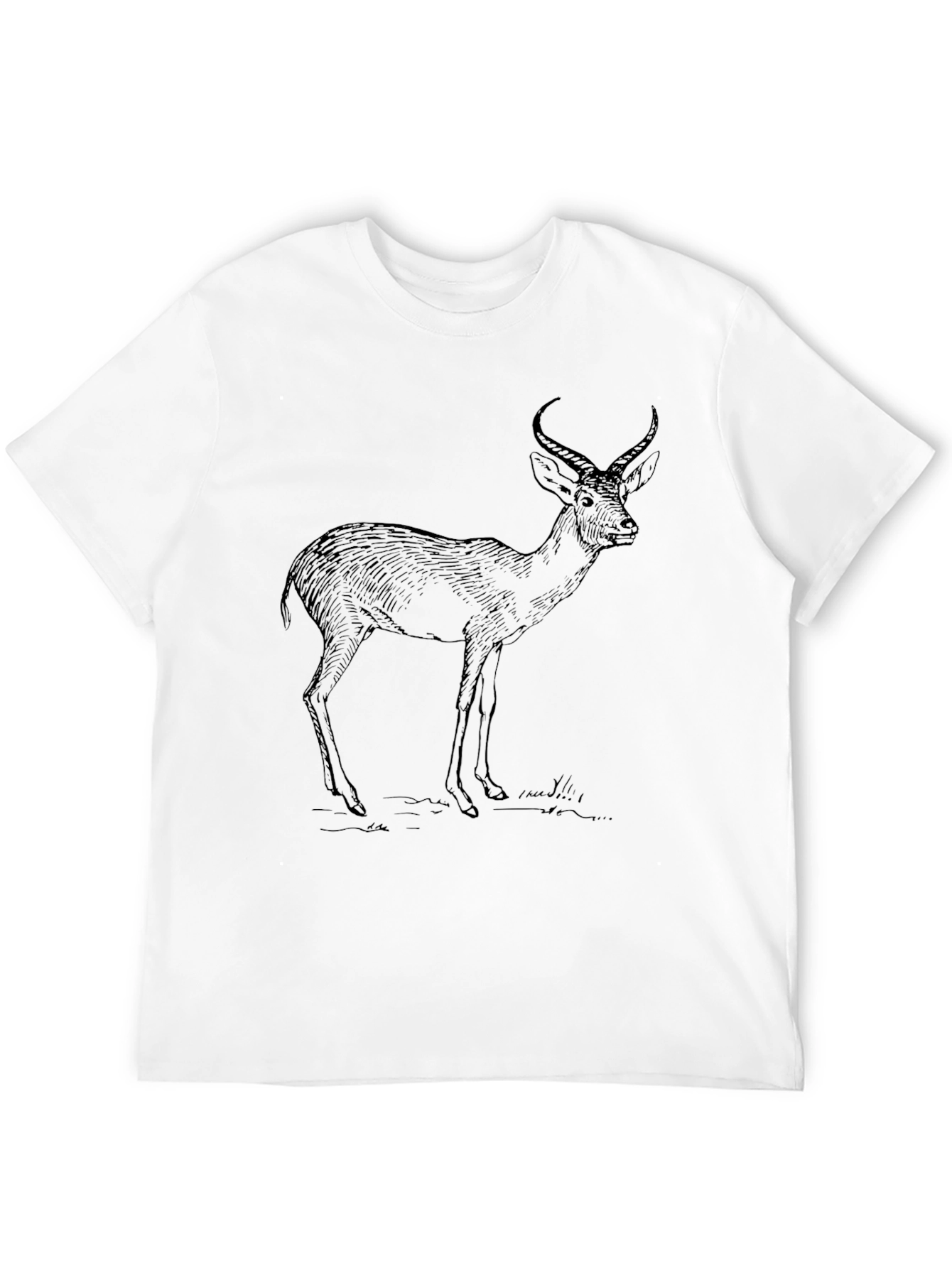 Black Graphic Tee - Deer Print Casual Wear