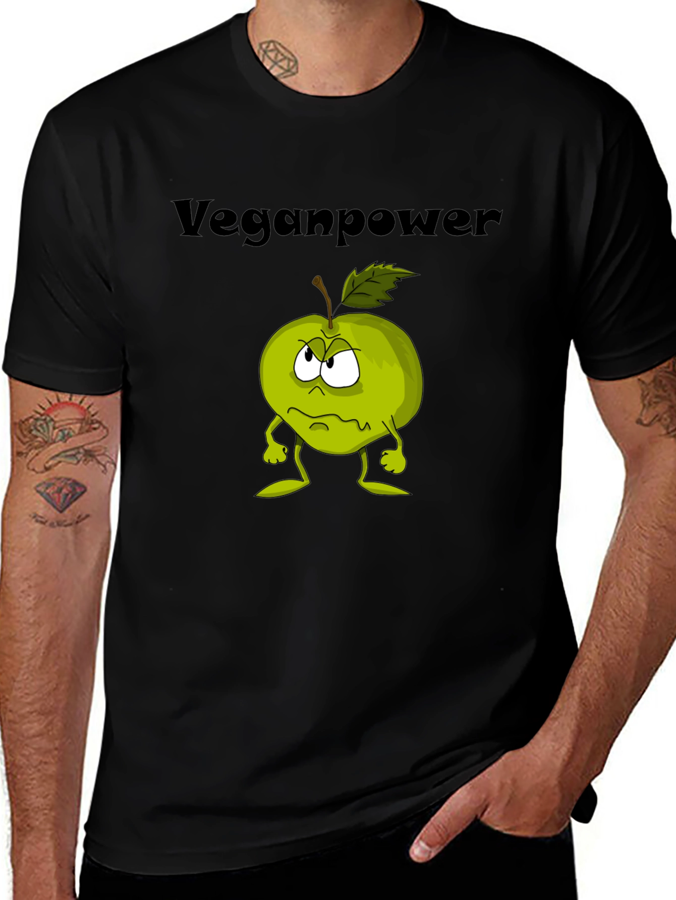 Veganpower Cartoon Apple Graphic T-Shirt