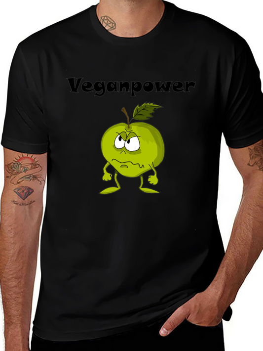 Veganpower Cartoon Apple Graphic T-Shirt
