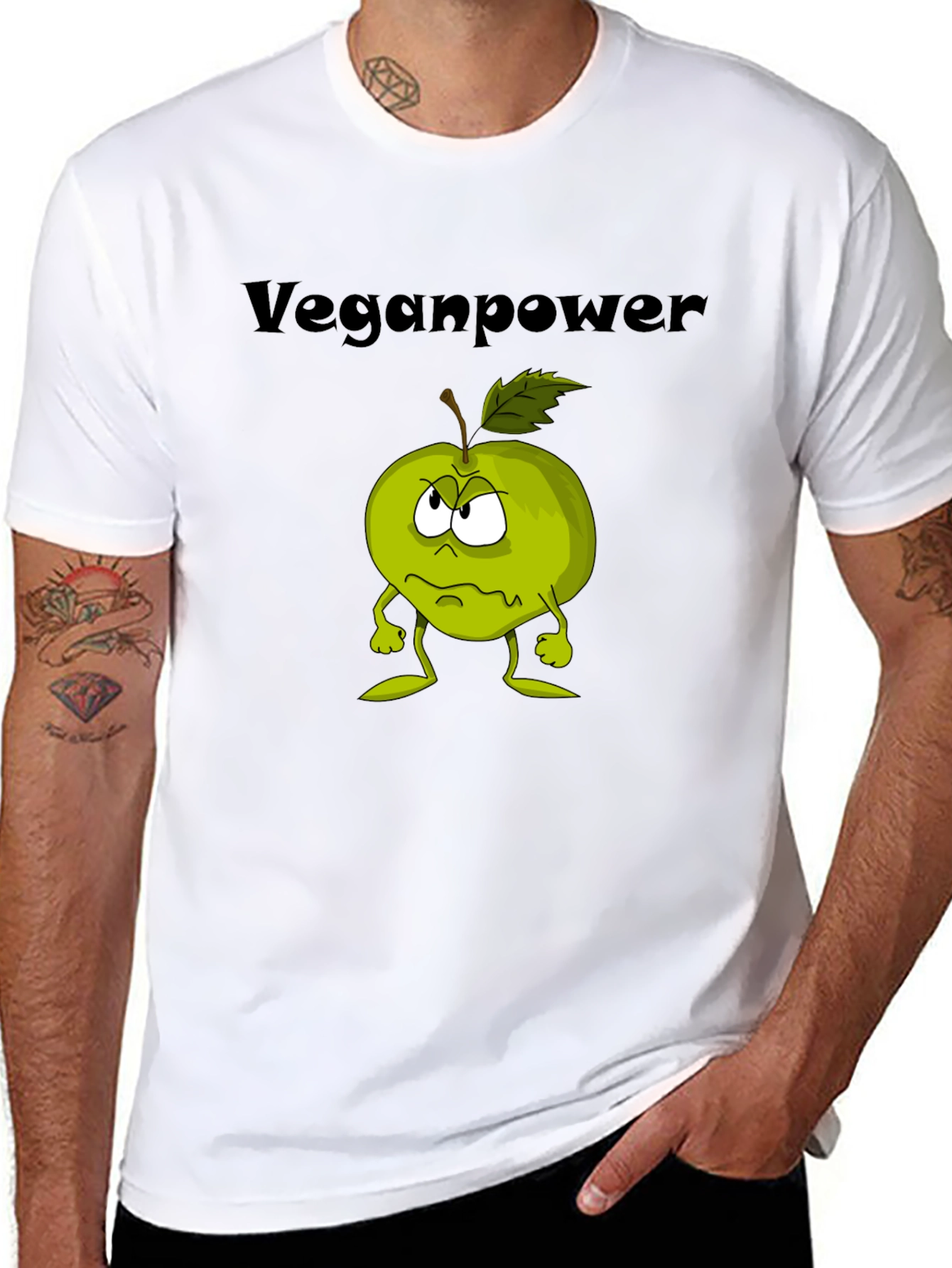 Veganpower Cartoon Apple Graphic T-Shirt