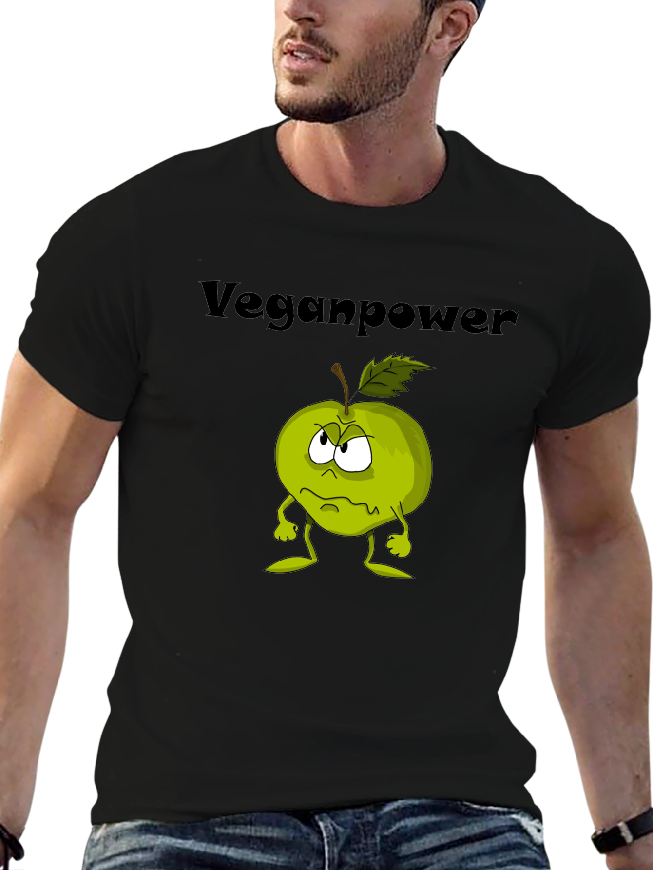 Veganpower Cartoon Apple Graphic T-Shirt