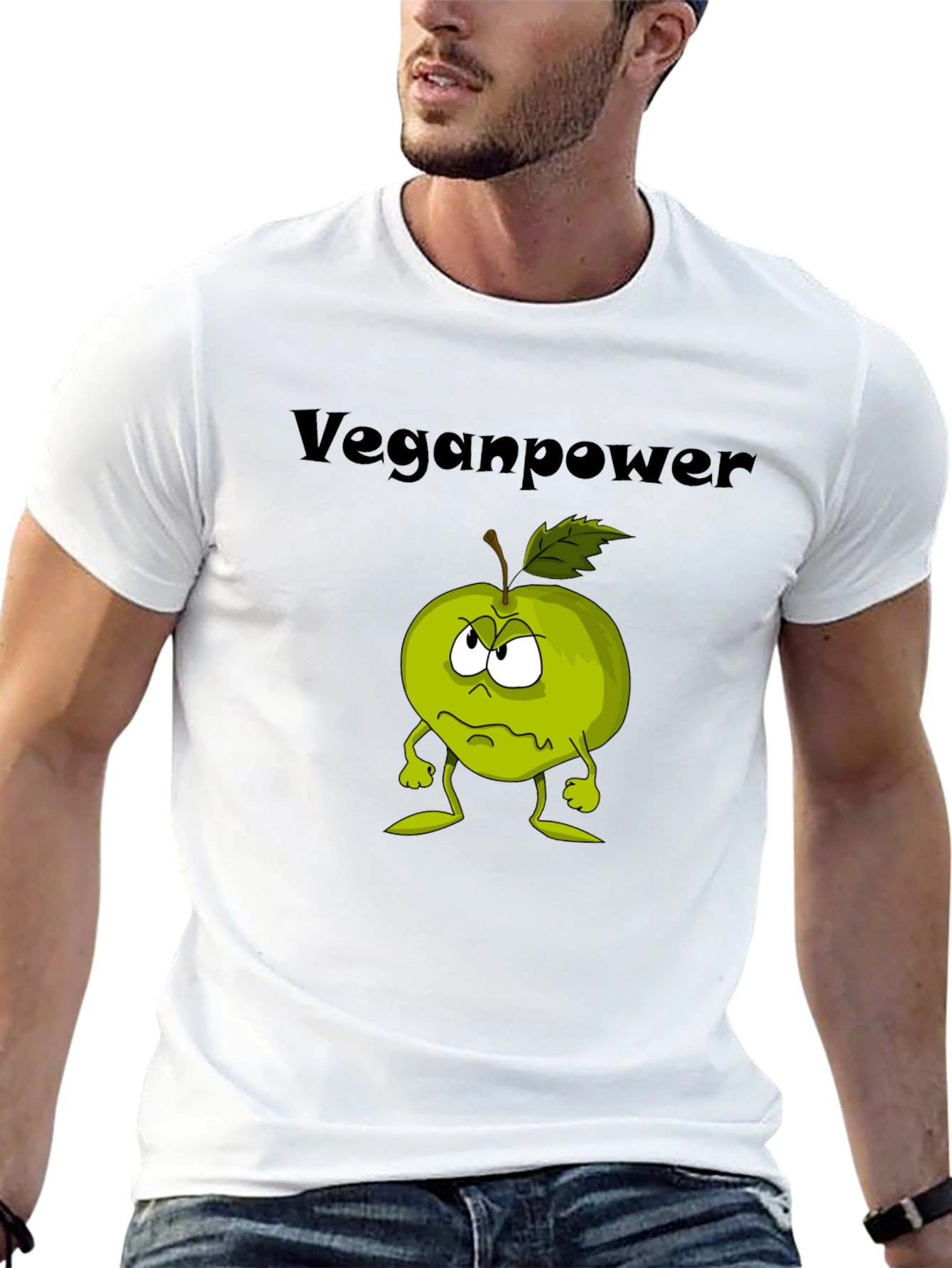 Veganpower Cartoon Apple Graphic T-Shirt