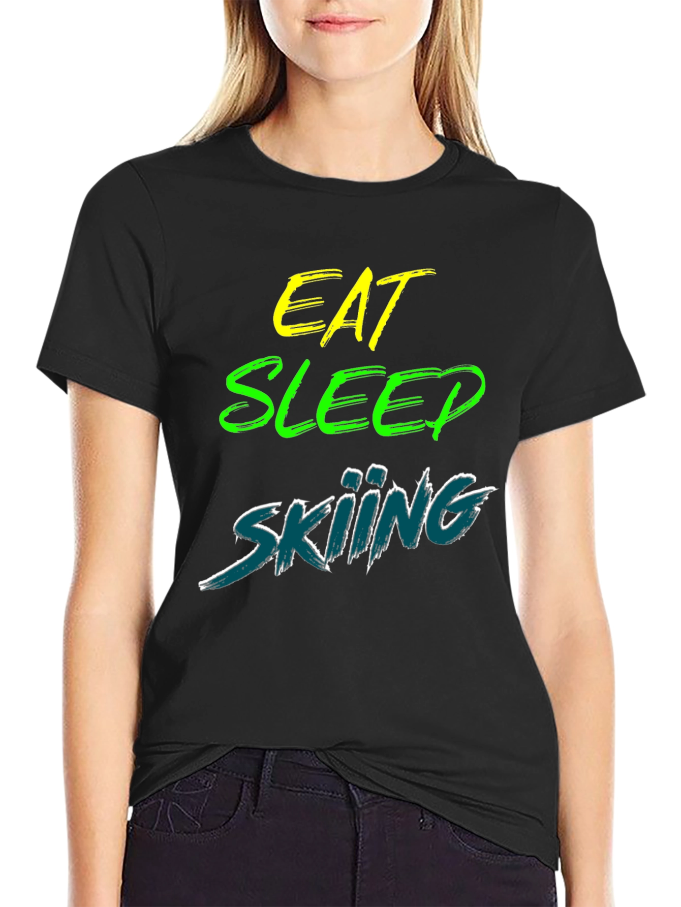 Eat Sleep Skiing Black Graphic Tee Shirt