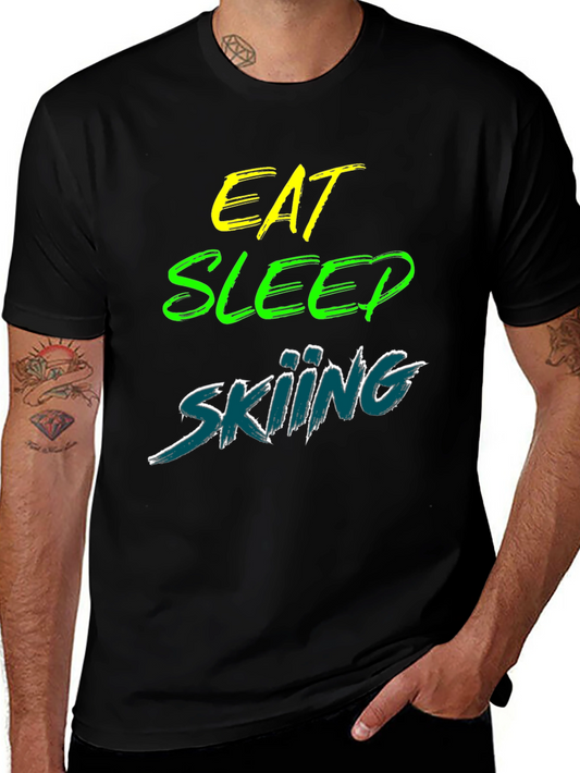 Eat Sleep Skiing Black Graphic Tee Shirt