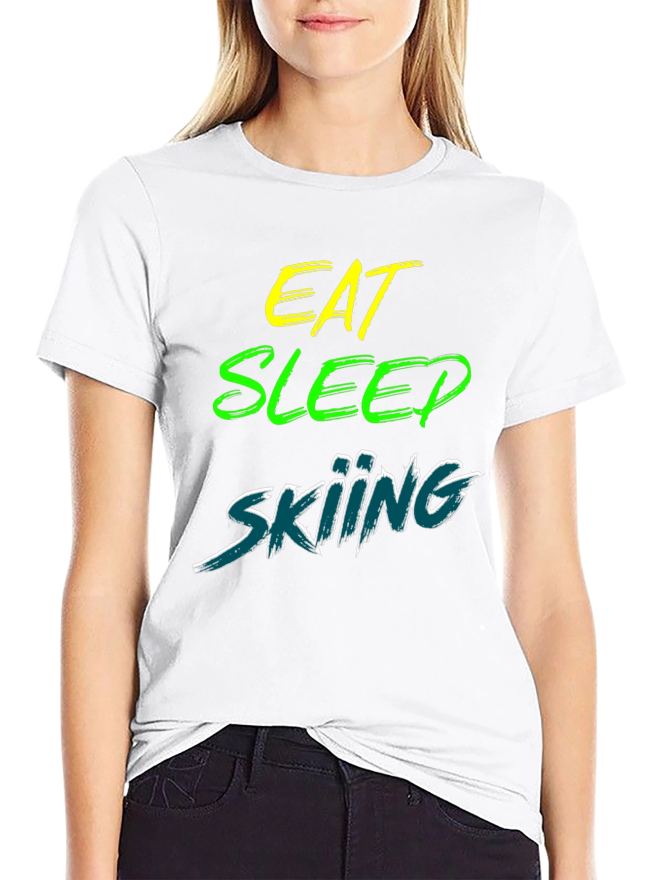 Eat Sleep Skiing Black Graphic Tee Shirt