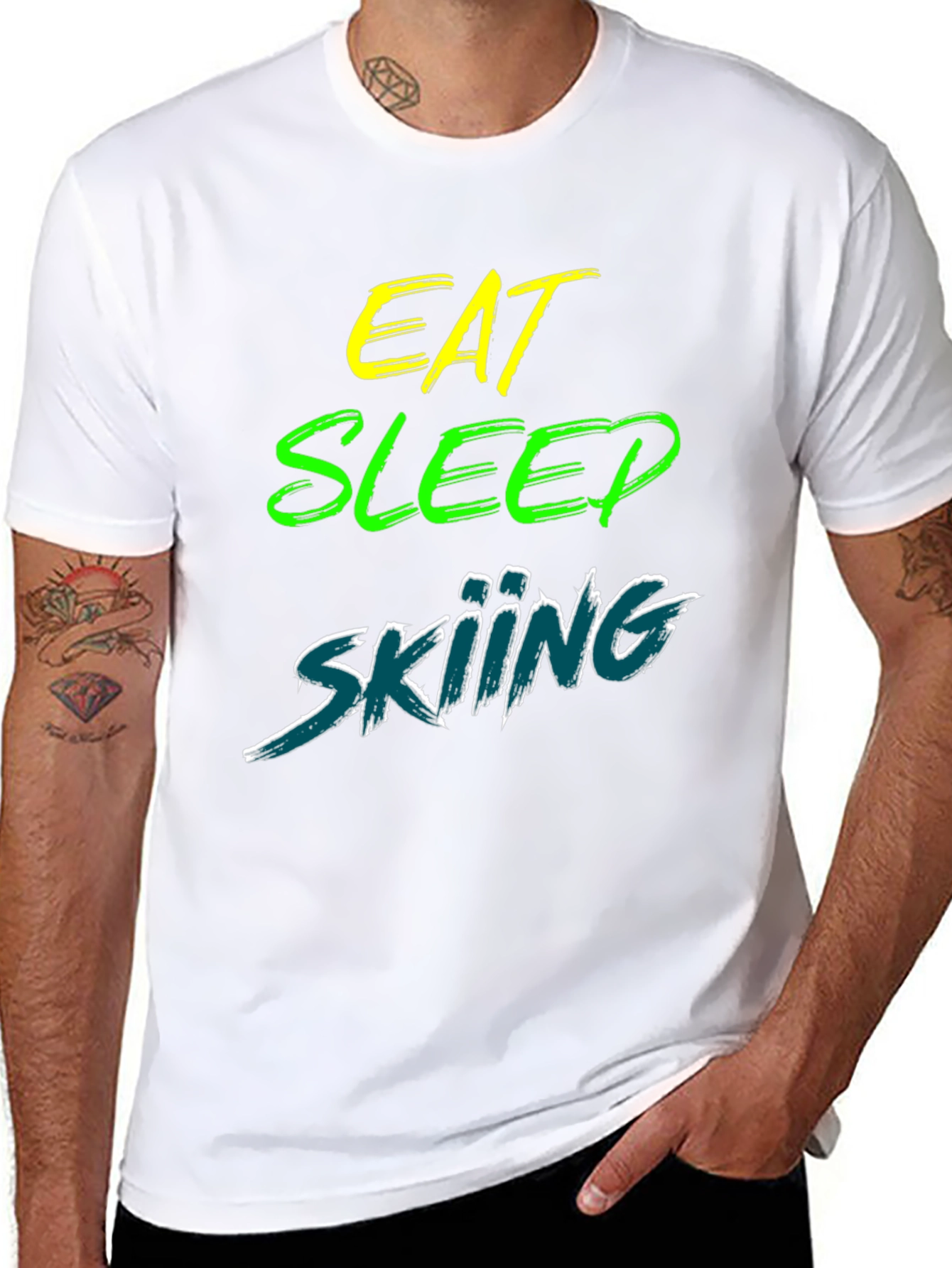 Eat Sleep Skiing Black Graphic Tee Shirt